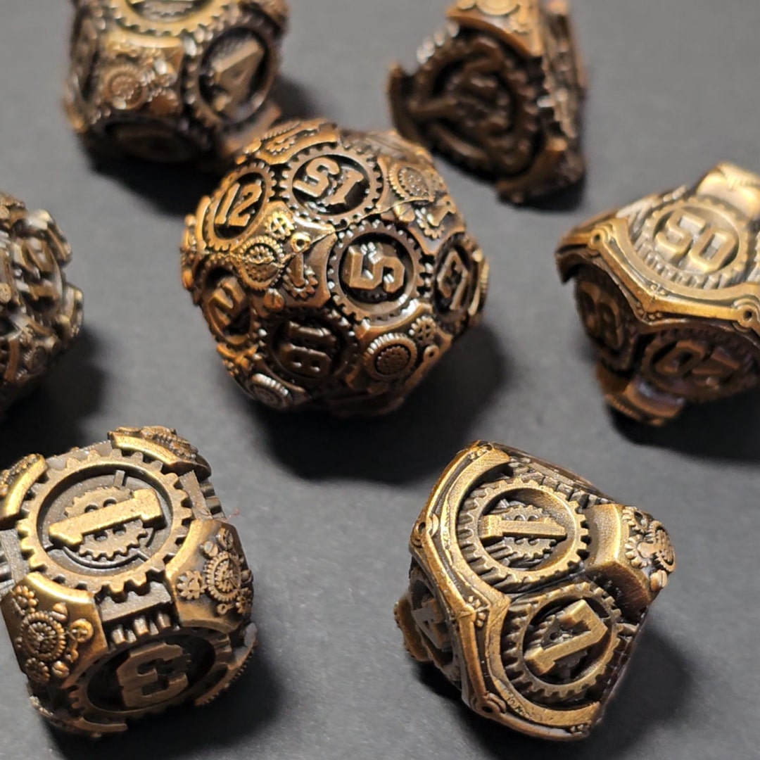 Set de dé plein engrenage or ancien pour jeu de rôle (Ref 20)