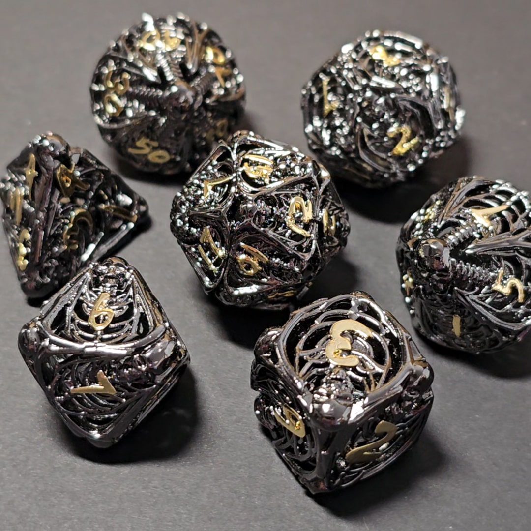 Set de dé squelette vide noir/doré pour jeu de rôle (Ref 23)