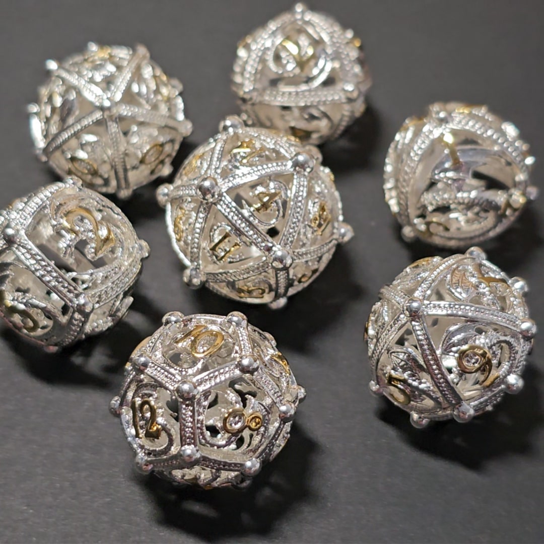 Set de dé rond vide argent/doré pour jeu de rôle (Ref 25)