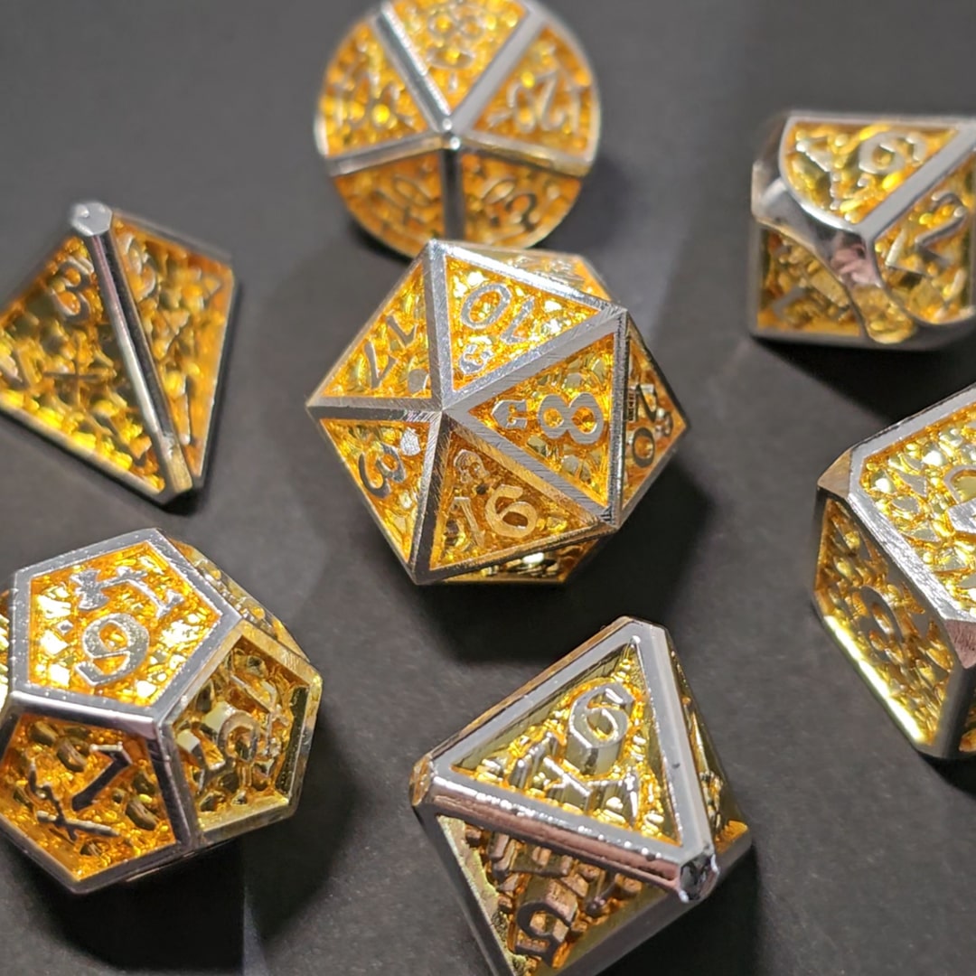 Set de dé plein écaille de dragon jaune pour jeu de rôle (Ref 10)