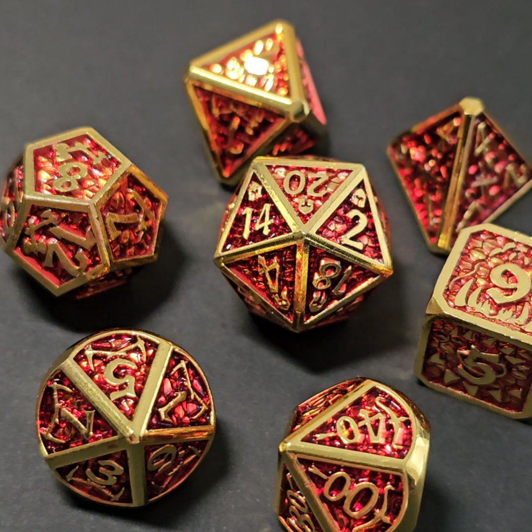 Set de dé plein écaille de dragon rouge pour jeu de rôle (Ref 12)