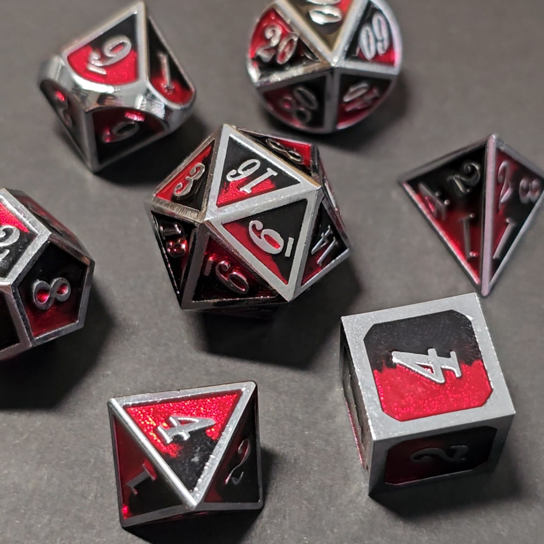 Set de dé plein rouge/noir pour jeu de rôle (Ref 8)