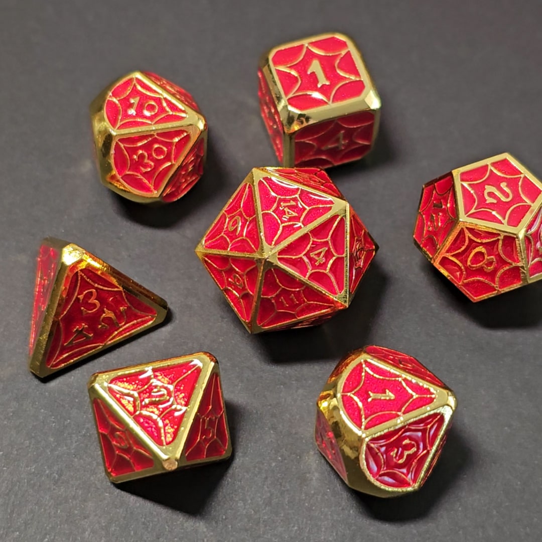 Set de dé plein rouge/doréé pour jeu de rôle (Ref 19)