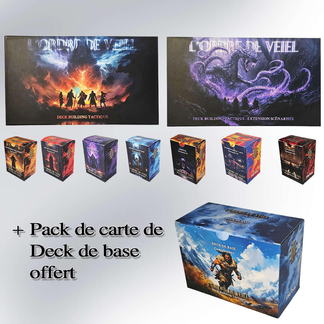 L'ordre de Veiel : Deck building tactique + Extensions 1 à 8 + en cadeau le pack de carte supplémentaire de deck de base